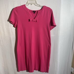 Talbots Pink Bow Front Dress Short Sleeve V Neck Knit Casual Women’s Career Boho